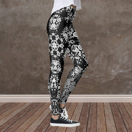 Dot Mandala Flower Grått och Black Leggings