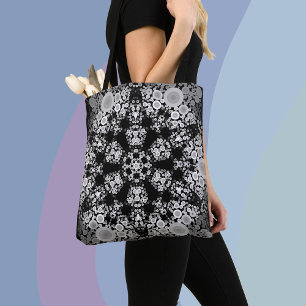 Dot Mandala Flower Grått och Black Tygkasse