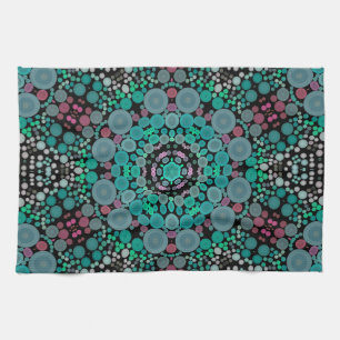 Dot Mandala Flower Grönt Blue och Red Kökshandduk