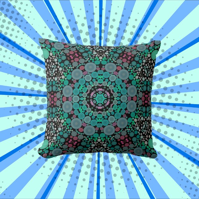 Dot Mandala Flower Grönt Blue och Red Kudde (Skapare uppladdad)