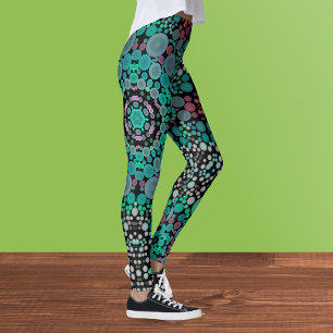 Dot Mandala Flower Grönt Blue och Red Leggings