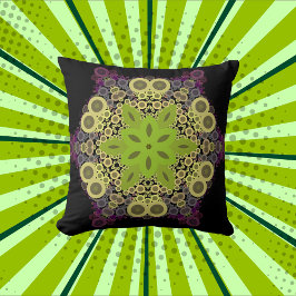 Dot Mandala Flower Grönt Gult och Lila Kudde