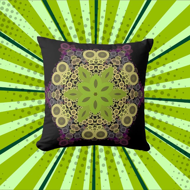 Dot Mandala Flower Grönt Gult och Lila Kudde (Skapare uppladdad)