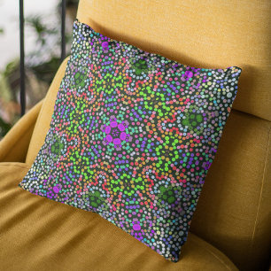 Dot Mandala Flower Grönt Lila and Orange Kudde
