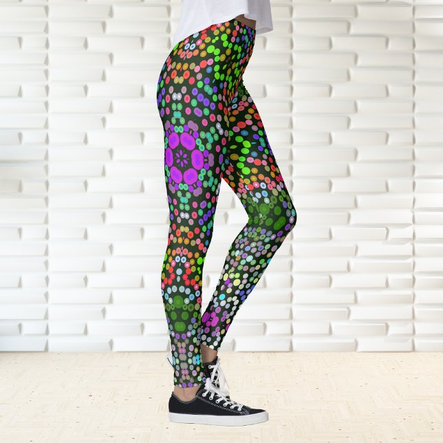 Dot Mandala Flower Grönt Lila and Orange Leggings (Skapare uppladdad)