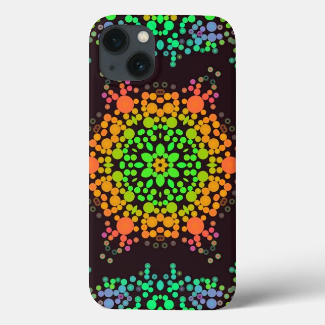 Dot Mandala Flower Grönt Orange och Blue (Baksida)