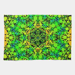 Dot Mandala Flower Grönt Orange och Gult Kökshandduk
