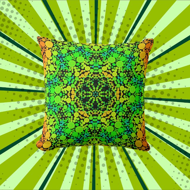 Dot Mandala Flower Grönt Orange och Gult Kudde (Skapare uppladdad)