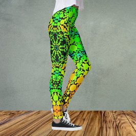 Dot Mandala Flower Grönt Orange och Gult Leggings