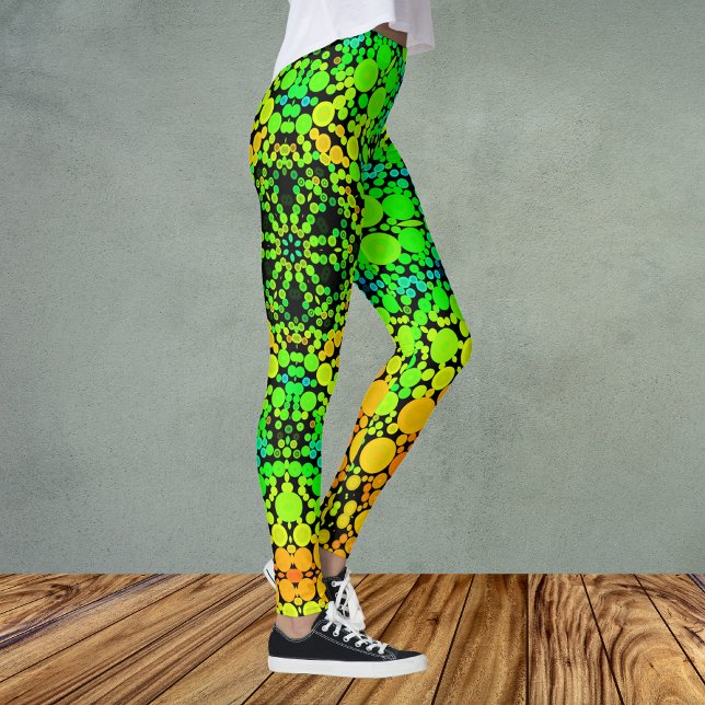 Dot Mandala Flower Grönt Orange och Gult Leggings (Skapare uppladdad)