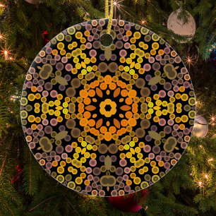 Dot Mandala Flower Gult and Lila Julgransprydnad Keramik