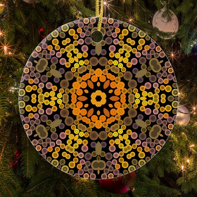 Dot Mandala Flower Gult and Lila Julgransprydnad Keramik (Skapare uppladdad)