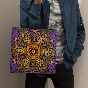 Dot Mandala Flower Gult and Lila Tygkasse