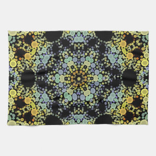 Dot Mandala Flower Gult Blue och Grått Kökshandduk