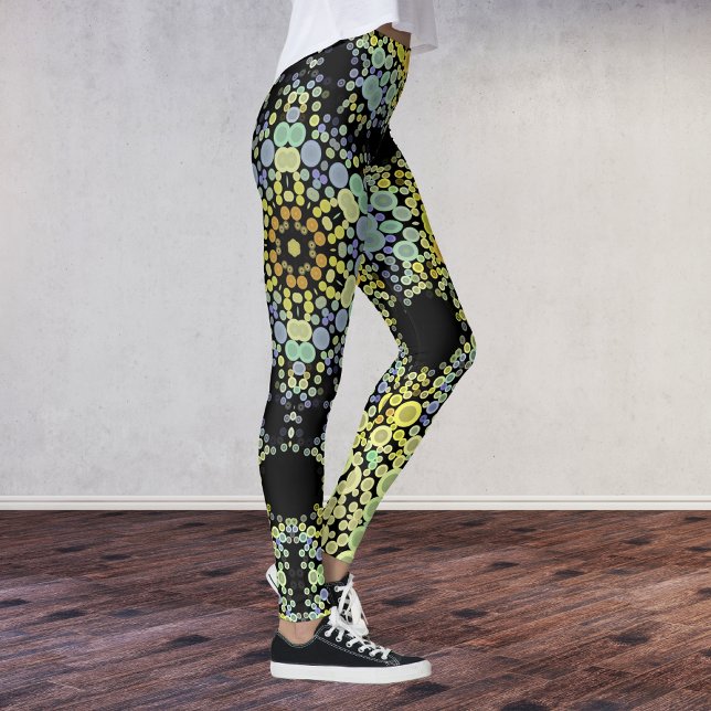 Dot Mandala Flower Gult Blue och Grått Leggings (Skapare uppladdad)