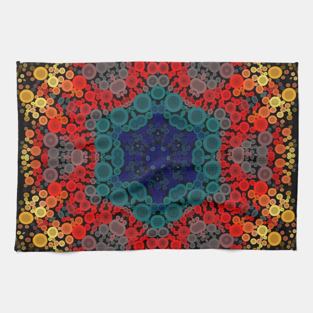 Dot Mandala Flower Gult Blue och Red Kökshandduk (Horisontell)