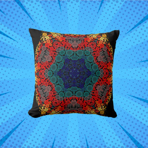 Dot Mandala Flower Gult Blue och Red Kudde