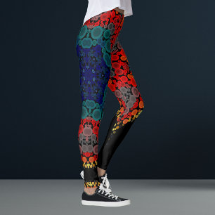 Dot Mandala Flower Gult Blue och Red Leggings