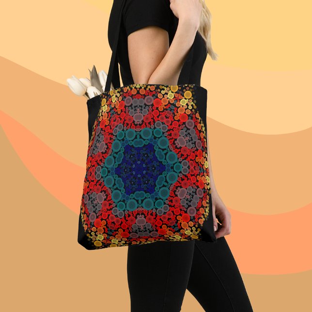 Dot Mandala Flower Gult Blue och Red Tygkasse (Skapare uppladdad)