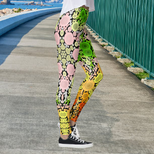 Dot Mandala Flower Gult Grönt och Rosa Leggings