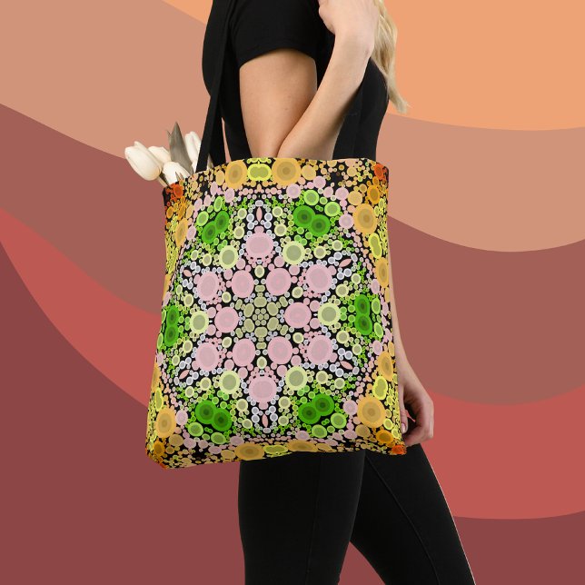 Dot Mandala Flower Gult Grönt och Rosa Tygkasse (Skapare uppladdad)
