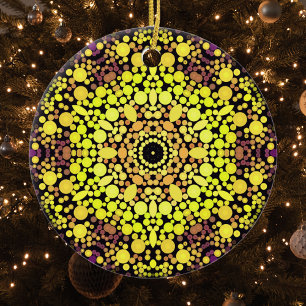 Dot Mandala Flower Gult Lila and Black Julgransprydnad Keramik