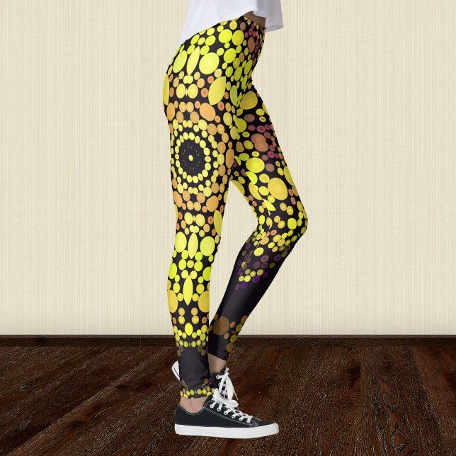 Dot Mandala Flower Gult Lila and Black Leggings (Skapare uppladdad)