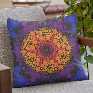 Dot Mandala Flower Gult Lila och Blue Kudde