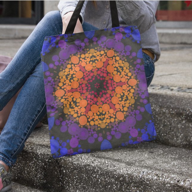 Dot Mandala Flower Gult Lila och Blue Tygkasse (Skapare uppladdad)