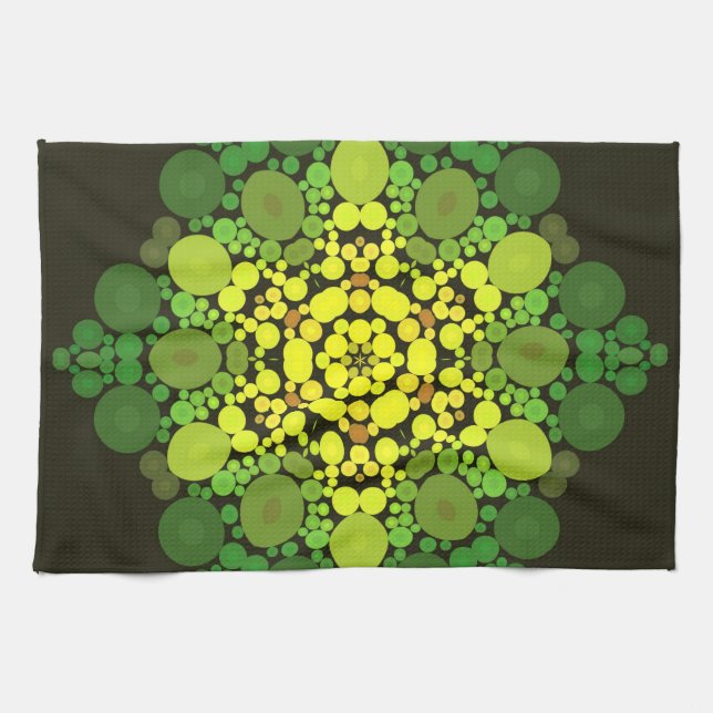 Dot Mandala Flower Gult och Grönt Kökshandduk (Horisontell)