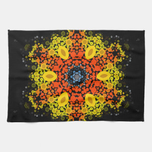 Dot Mandala Flower Gult Orange och Blue Kökshandduk