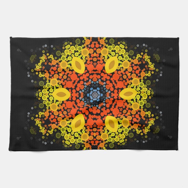 Dot Mandala Flower Gult Orange och Blue Kökshandduk (Horisontell)