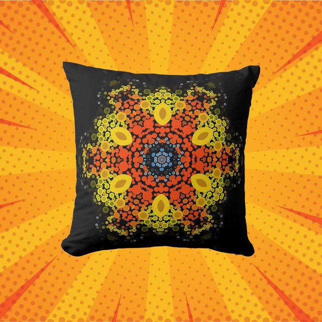 Dot Mandala Flower Gult Orange och Blue Kudde (Skapare uppladdad)