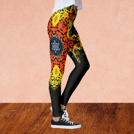 Dot Mandala Flower Gult Orange och Blue Leggings