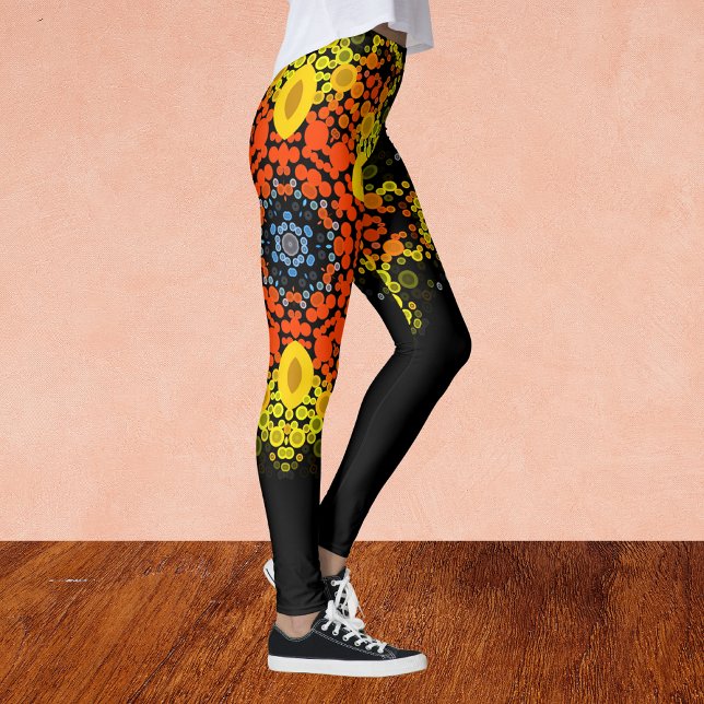 Dot Mandala Flower Gult Orange och Blue Leggings (Skapare uppladdad)
