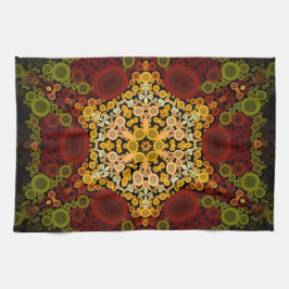 Dot Mandala Flower Gult Red and Black Kökshandduk