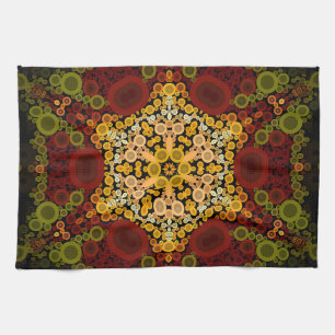 Dot Mandala Flower Gult Red and Black Kökshandduk