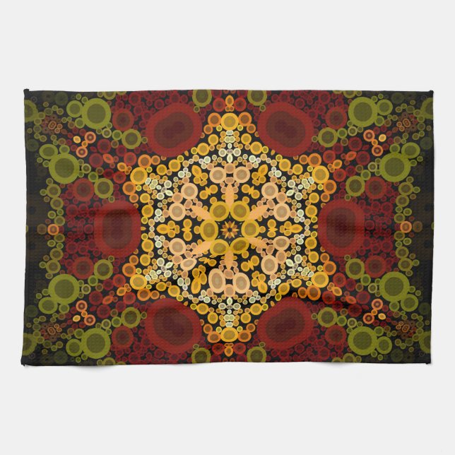 Dot Mandala Flower Gult Red and Black Kökshandduk (Horisontell)