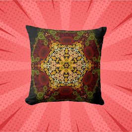 Dot Mandala Flower Gult Red and Black Kudde