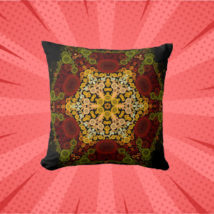 Dot Mandala Flower Gult Red and Black Kudde