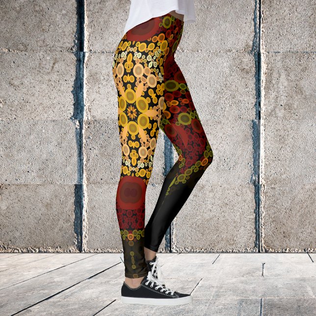 Dot Mandala Flower Gult Red and Black Leggings (Skapare uppladdad)