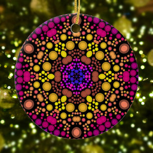 Dot Mandala Flower Lila and Gult Julgransprydnad Keramik