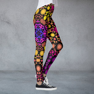 Dot Mandala Flower Lila and Gult Leggings