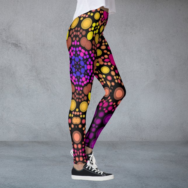 Dot Mandala Flower Lila and Gult Leggings (Skapare uppladdad)