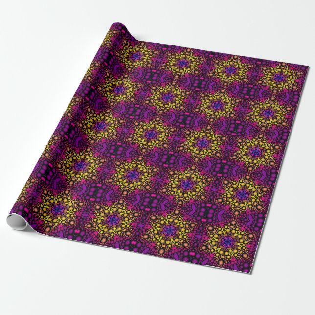 Dot Mandala Flower Lila and Gult Presentpapper (Utrullad)