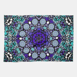 Dot Mandala Flower Lila Blue and White Kökshandduk