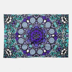 Dot Mandala Flower Lila Blue and White Kökshandduk
