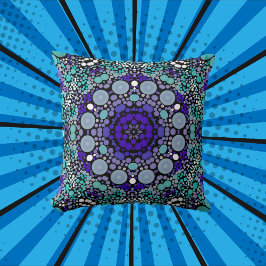 Dot Mandala Flower Lila Blue and White Kudde
