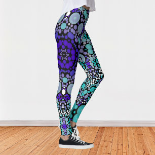 Dot Mandala Flower Lila Blue and White Leggings