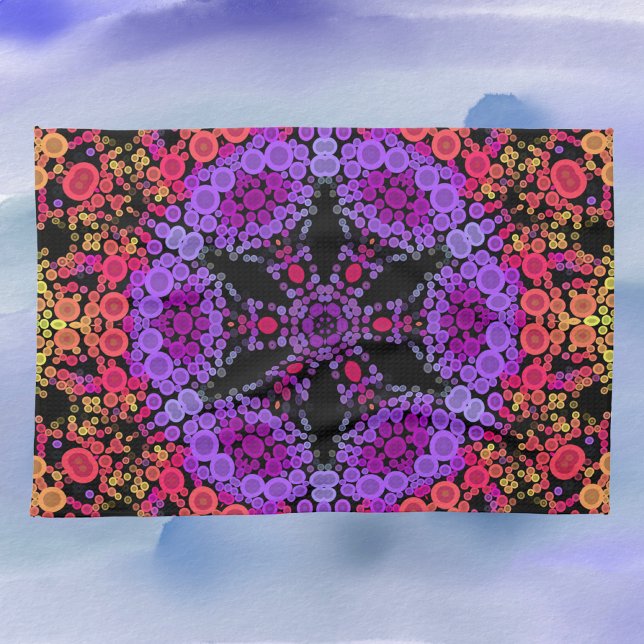 Dot Mandala Flower Lila Orange och Gult Kökshandduk (Skapare uppladdad)